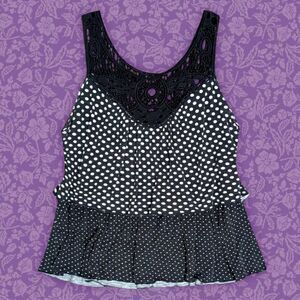 2000s Volume One Black and White Sleeveless Layered Top Y2K Twee | Size L